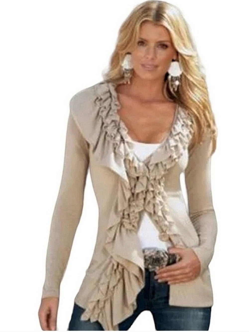 Boston Proper Ruffled Hem Cardigan Sz S